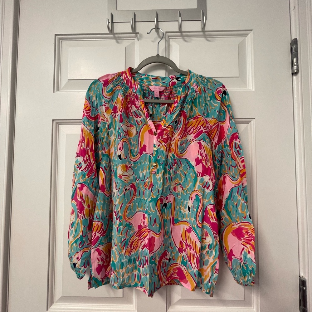 Excellent used condition Lilly Pulitzer womens size xs flamingo print Elsa top